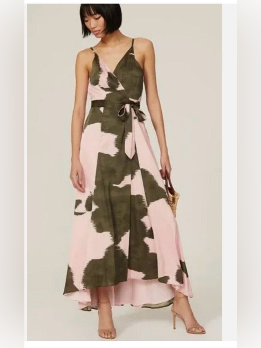 Anthropologie Hutch - Women’s Pink and Olive Surplice Wrap Maxi Dress - XS